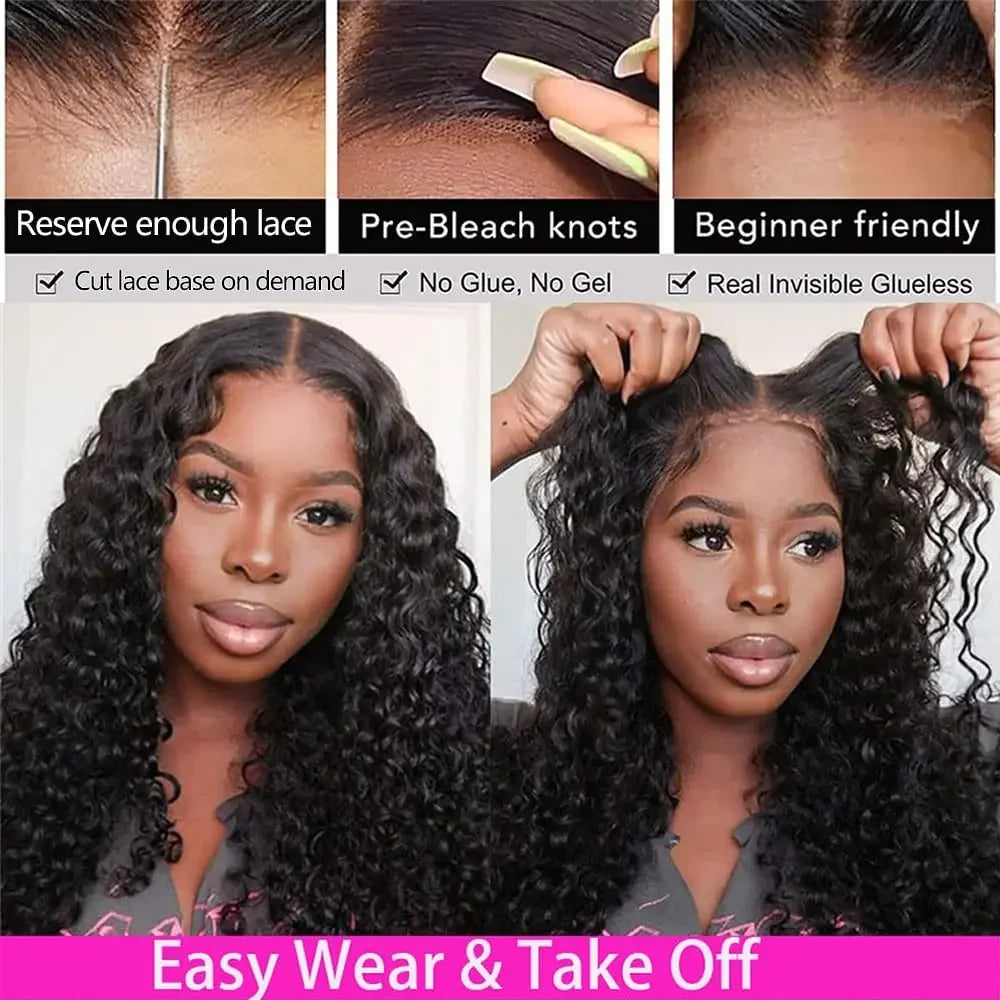 5x5 Glueless Deep Wave Ready to Wear Lace Clousure Wig Human Hair Pre Plucked 6x4 Curly Brazilian Transparent Lace Frontal Wigs