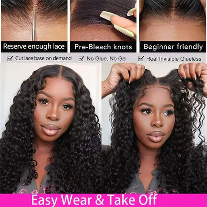5x5 Glueless Deep Wave Ready to Wear Lace Clousure Wig Human Hair Pre Plucked 6x4 Curly Brazilian Transparent Lace Frontal Wigs