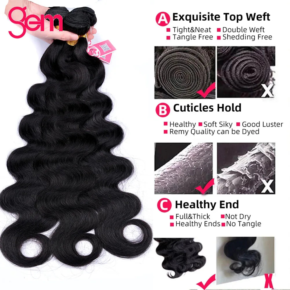 Body Wave Bundles Human Hair 1/3/4 Bundles 100% Human Hair Natural Black Color Brazilian Virgin Weave Bundles Hair Extensions
