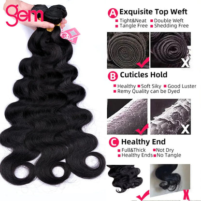 Body Wave Bundles Human Hair 1/3/4 Bundles 100% Human Hair Natural Black Color Brazilian Virgin Weave Bundles Hair Extensions