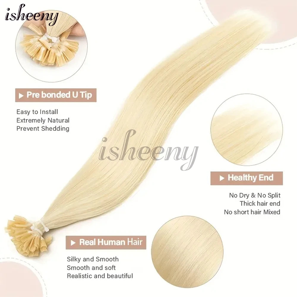 Nail U Tip Hair Extensions 100% Real Human Hair Natural Straight Kertain Hair Extensions 12-20 inches 30g/pack for Women Isheeny