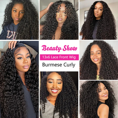 220% Density 13x4 13x6 HD Transparent Burmese Curly Human Hair Wigs 12A Human Hair Wigs With Spiral End Texture For Black Women