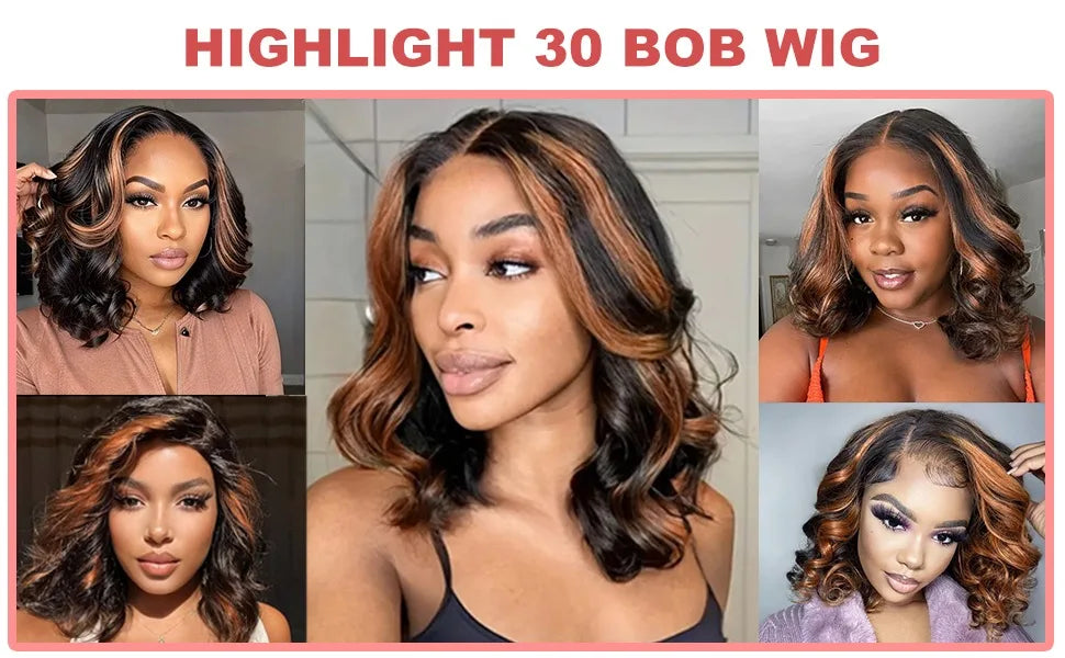 1B/30 Highlight Bob Wig Human Hair 13x4 Ombre Lace Front Wigs Human Hair 180% Body Wave Short Bob Brown Colored Human Hair Wigs