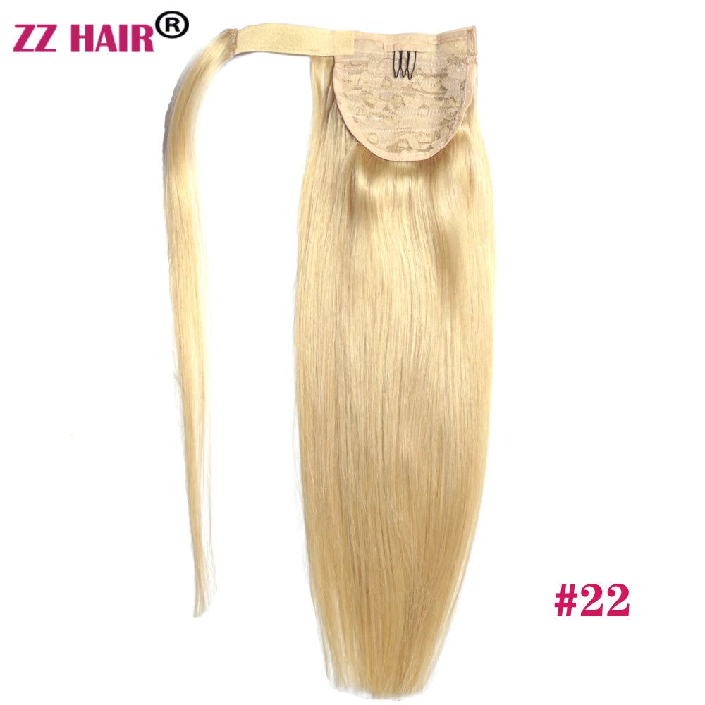 ZZHAIR 100% Human Hair Extensions 16"-26" Magic Wrap Around Ponytail 140g Clip In  Machine Made Remy Horsetail Stragiht