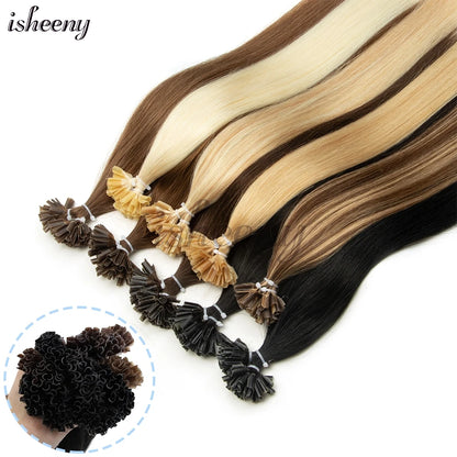 Nail U Tip Hair Extensions 100% Real Human Hair Natural Straight Kertain Hair Extensions 12-20 inches 30g/pack for Women Isheeny