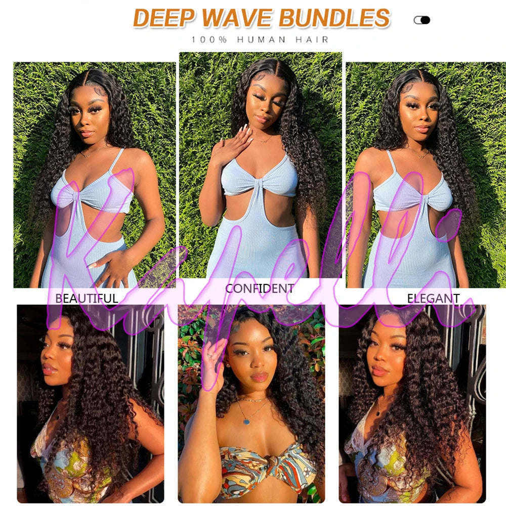 Deep Wave Human Hair Bundles with Closure 4x4 13x4 HD Lace Brazilian Remy Unprocessed Weaving Curly Hair Bundles Extensions Deal