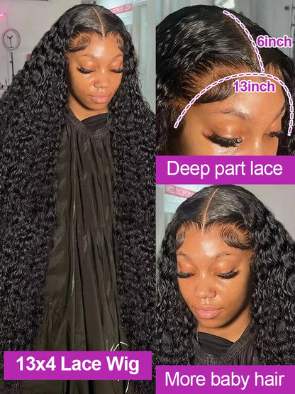 40 Inch Deep Wave Lace Frontal Wig Glueless Ready to Wear Pre Plucked Water Curly 13x4 13x6 HD Lace Front Human Hair Wigs Women