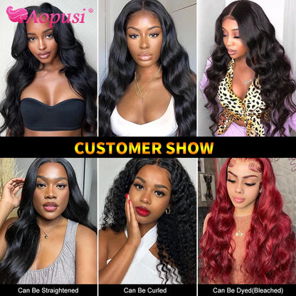 Aopusi Body Wave Bundles With Closure Brazilian Human Hair Weave Bundles With Closure Hair Extension 3/4 Bundles With Closure