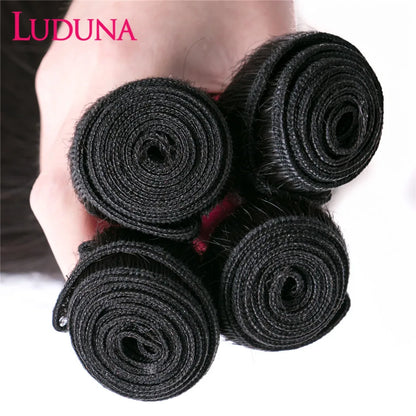 Luduna Straight Bundles Human Hair Brazilian Human Hair Bundles Remy Extensions 1/3/4 Bundle Deal Weave Double Weft Hair Weaving