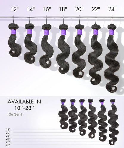Human Hair Bundles with Closure Body Wave Brazilian Virgin Human Hair Weave 3 Bundles with 4x4 Lace Closure Natural Black Color