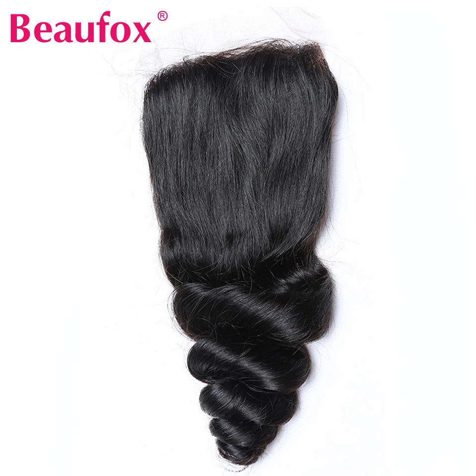 Beaufox Loose Wave Human Hair Bundles With Closure Indian Hair Weave 3/4 Bundles With Lace Closure Wavy Human Hair Extensions