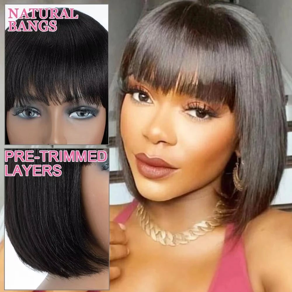 Rosslyn Bob Wig Human Hair Straight Wigs Full Machine Wig Black Wig 1b Bleached Knoted Short Human Hair Wigs Brazilian Original