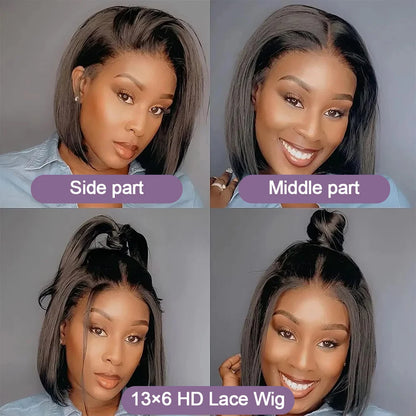 100% Human Hair Glueless Short Bob Wigs 13x6 Hd Lace Front Wig Frontal Vietnamese Multi Parting Braided Wear And Go Pre Plucked