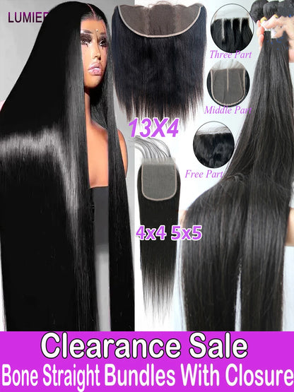 8-30 '' Wholesale Bone Straight Human Hair Bundle With Closure Frontal HD Transparent Peruvian 100% Raw Virgin15A Hair Extension