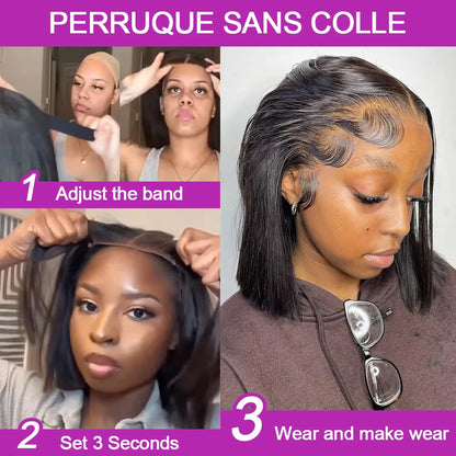 13x6 HD Lace Frontal Short Bob Wig Bone Straight Glueless Pre Cut 7x5 Closure Wig Ready to Wear 100% Human Hair Wig Preplucked