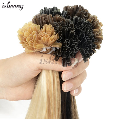 Nail U Tip Hair Extensions 100% Real Human Hair Natural Straight Kertain Hair Extensions 12-20 inches 30g/pack for Women Isheeny
