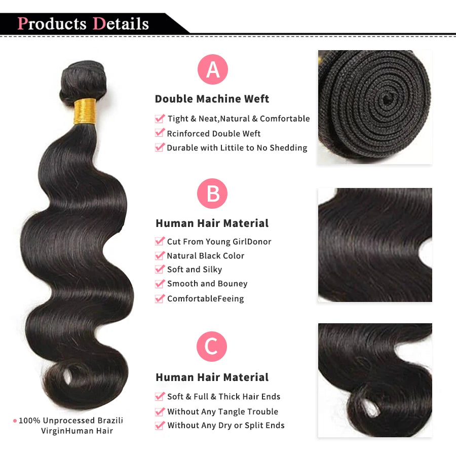 Body Wave Bundles Human Hair Natural Black Brazilian Hair Weave Bundles Human Hair Extensions 1 3 4 PCS Bundles