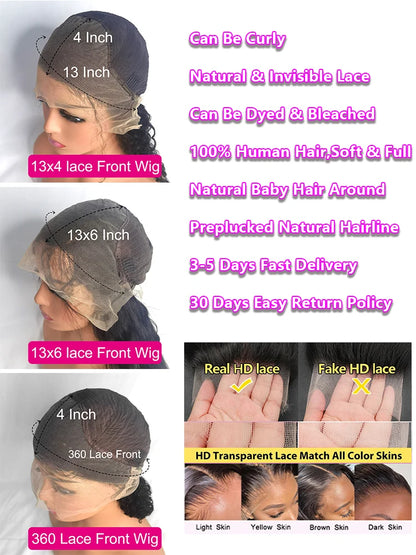 200 Density 40 Inch Bone Straight 13x4 13x6 360 Lace Front Wig Hd Transparent Lace Frontal Wig Human Hair Pre Plucked Lace Wigs