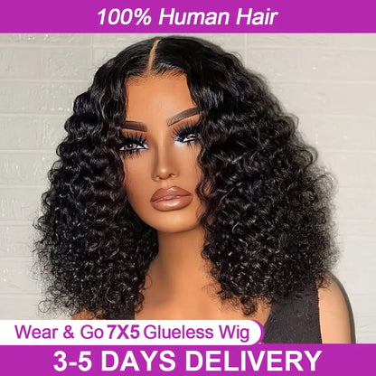 Curly Short Bob Wig Human Hair Deep Wave Glueless Wear And Go 13X6 Hd Lace Front Water Curls Human Hair Lace Frontal Vietnamese