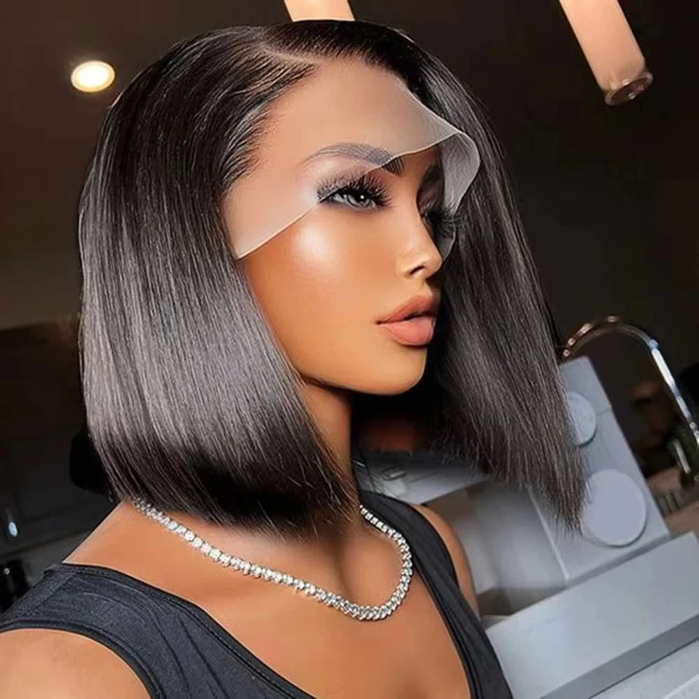 Rosslyn Straight Human Hair Wigs Bob 1b Black Wig 5x5 13x6 Hd Lace Frontal Wig Bleached Knoted Baby Hair Pre Plucked Flash Sale