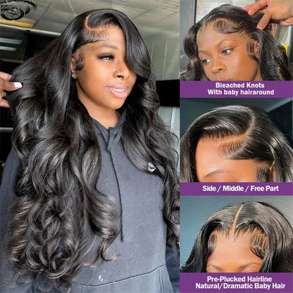 200 Density Body Wave 13x6 HD Transparent Lace Front Human Hair Wigs For Women 13x4 360 Lace Frontal Brazilian Wigs Pre Plucke