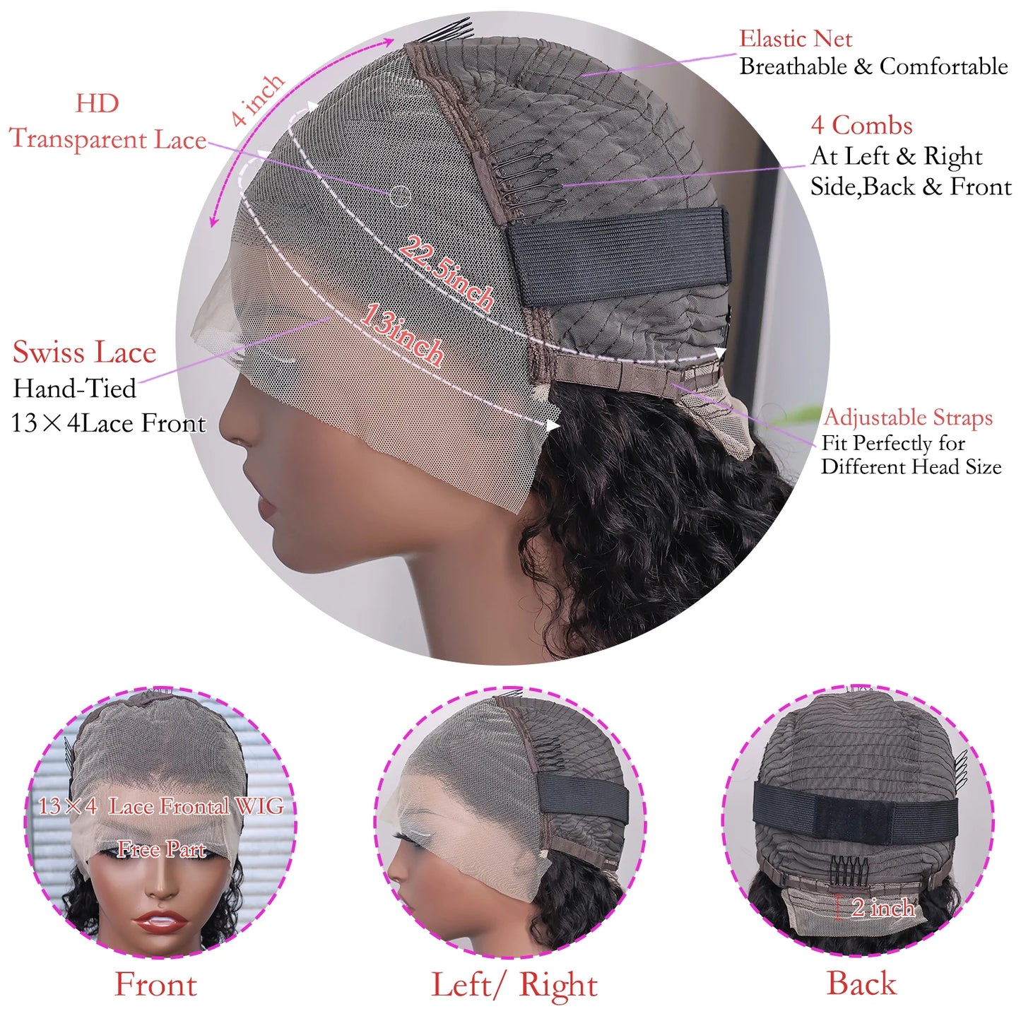 10-14 Inch Short Curly Bob Wig 13x4 HD Transparent Lace Frontal Wig 100% Human Hair 200 Density Deep Wig Pre Plucked For Women