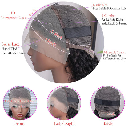 10-14 Inch Short Curly Bob Wig 13x4 HD Transparent Lace Frontal Wig 100% Human Hair 200 Density Deep Wig Pre Plucked For Women