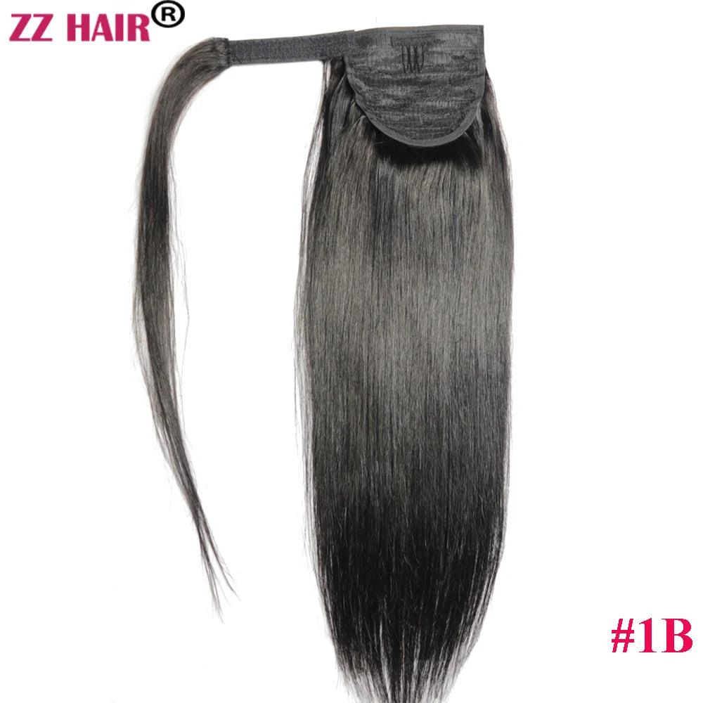 ZZHAIR 100% Human Hair Extensions 16"-26" Magic Wrap Around Ponytail 140g Clip In  Machine Made Remy Horsetail Stragiht