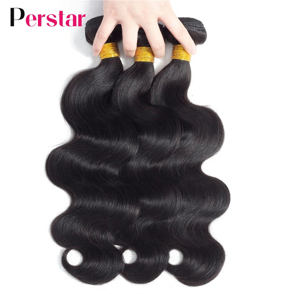 Perstar Human Hair Bundles With Closure Brazilian Body Wave Bundles With Closure Human Hair Weave Extensions 3/4 Bundles Remy