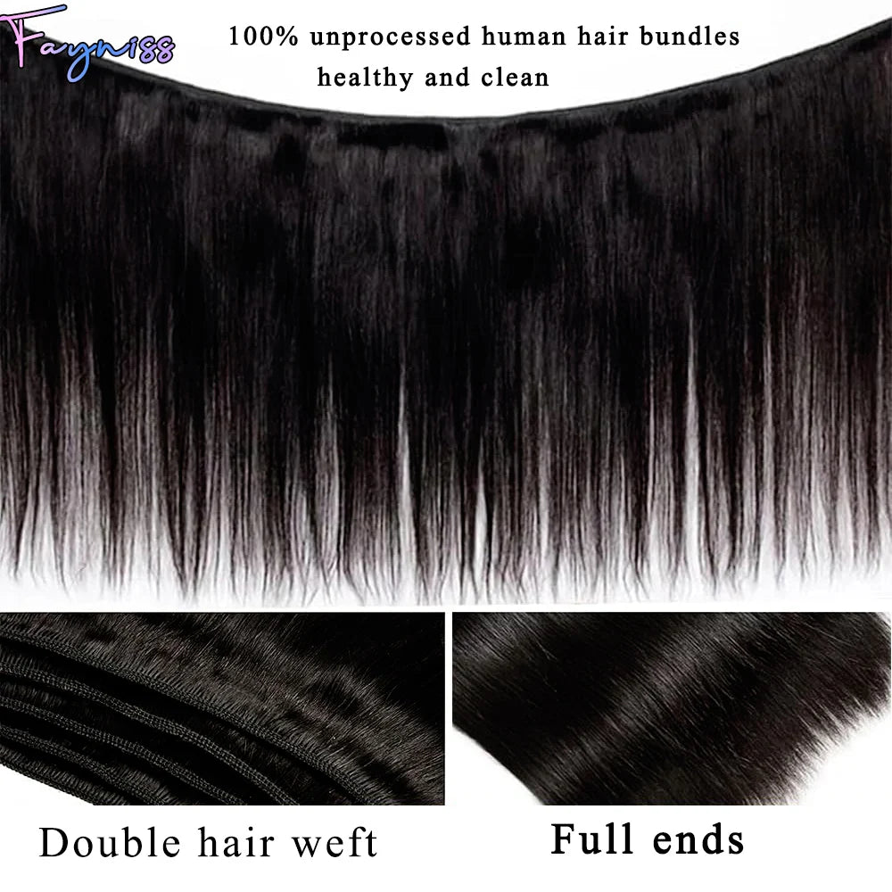 Fayniss Straight Human Hair Weave 1/3/4 Bundles Brazilian Raw Remy Human Hair Bundles 100% Unprocessed Human Hair Extension