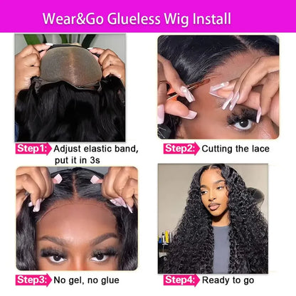 5x5 Glueless Deep Wave Ready to Wear Lace Clousure Wig Human Hair Pre Plucked 6x4 Curly Brazilian Transparent Lace Frontal Wigs