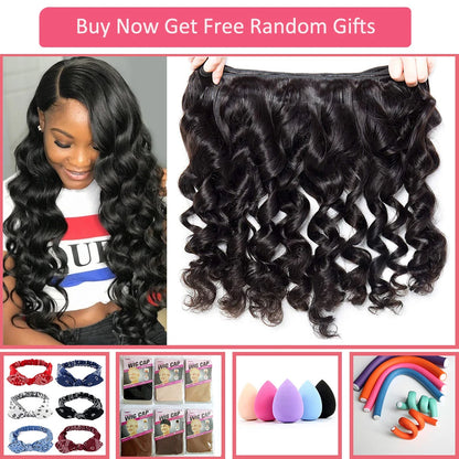 Younsolo Human Hair Loose Wave Bundles With Closure Brazilian Human Hair 3/4 Bundles With Lace Closure Loose wave Hair Extension