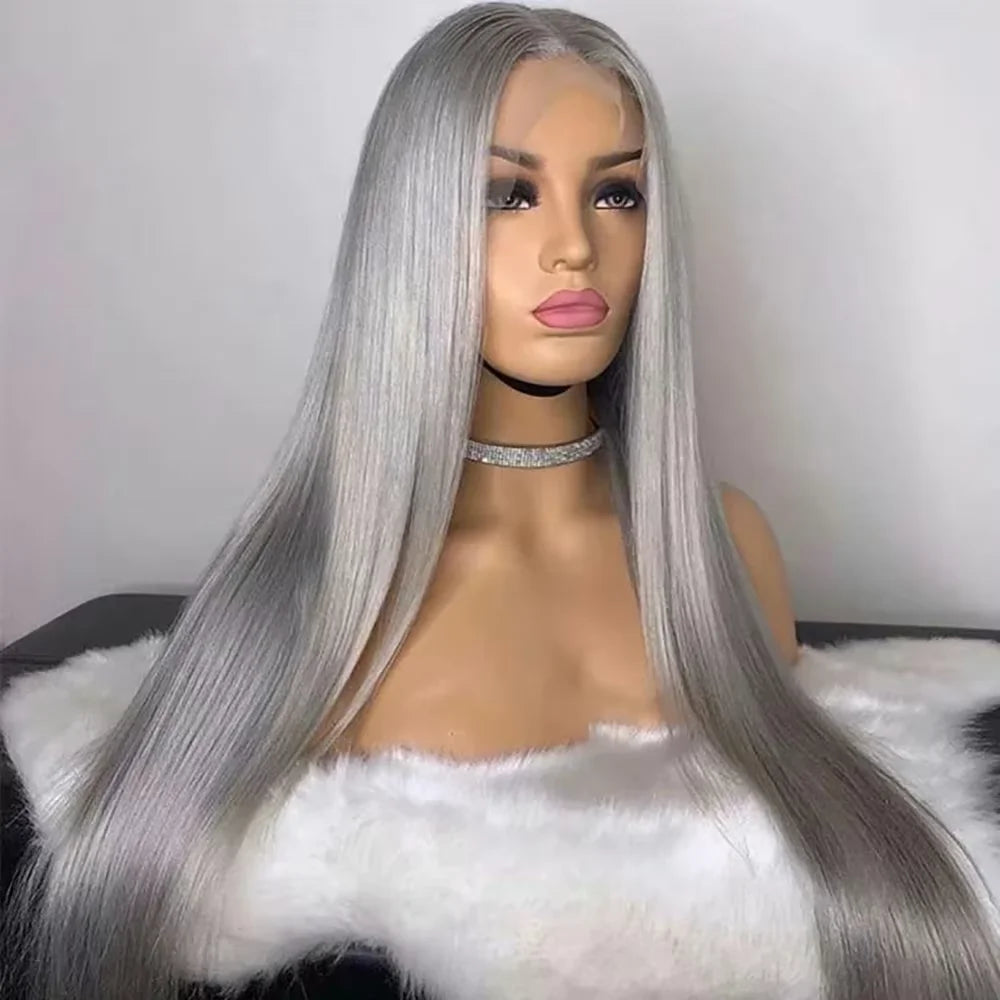 40 Inch Silver Grey Colored Straight Lace Front Human Hair Wigs HD Transparent 13x6 13x4 Lace Frontal Wigs For Women Pre Plucked
