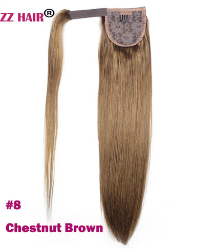ZZHAIR 100% Human Hair Extensions 16"-26" Magic Wrap Around Ponytail 140g Clip In  Machine Made Remy Horsetail Stragiht