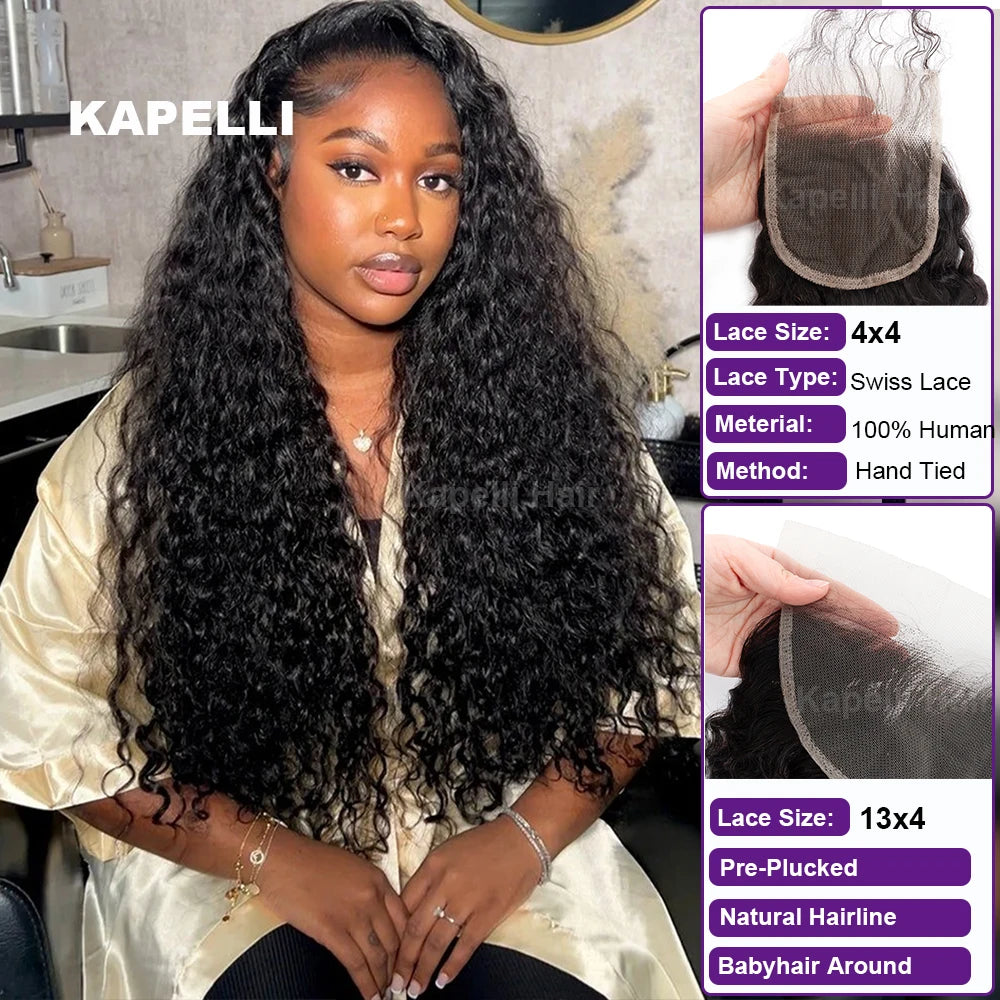 Deep Wave Human Hair Bundles with Closure 4x4 13x4 HD Lace Brazilian Remy Unprocessed Weaving Curly Hair Bundles Extensions Deal