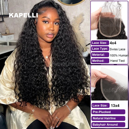 Deep Wave Human Hair Bundles with Closure 4x4 13x4 HD Lace Brazilian Remy Unprocessed Weaving Curly Hair Bundles Extensions Deal