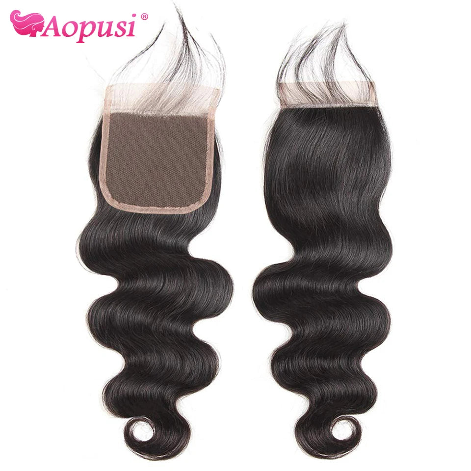 Aopusi Body Wave Bundles With Closure Brazilian Human Hair Weave Bundles With Closure Hair Extension 3/4 Bundles With Closure