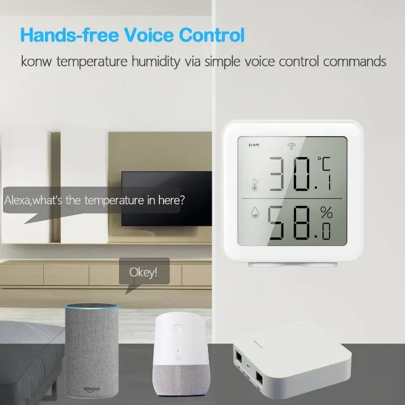 WiFi Tuya Temperature and Humidity Sensor IP67 Rated LCD Display Works with Google Home and Alexa Smart Home