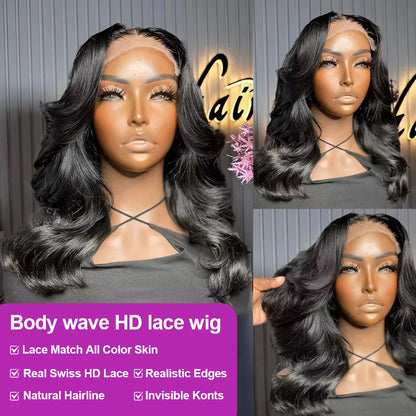 Body Wave HD Lace Frontal Wig 250% Short Bob Wig Glueless Human Hair Water Wavy 13x4 13x6 Transparent Lace Front Wigs For Women