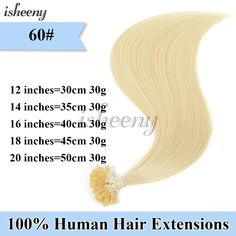Nail U Tip Hair Extensions 100% Real Human Hair Natural Straight Kertain Hair Extensions 12-20 inches 30g/pack for Women Isheeny