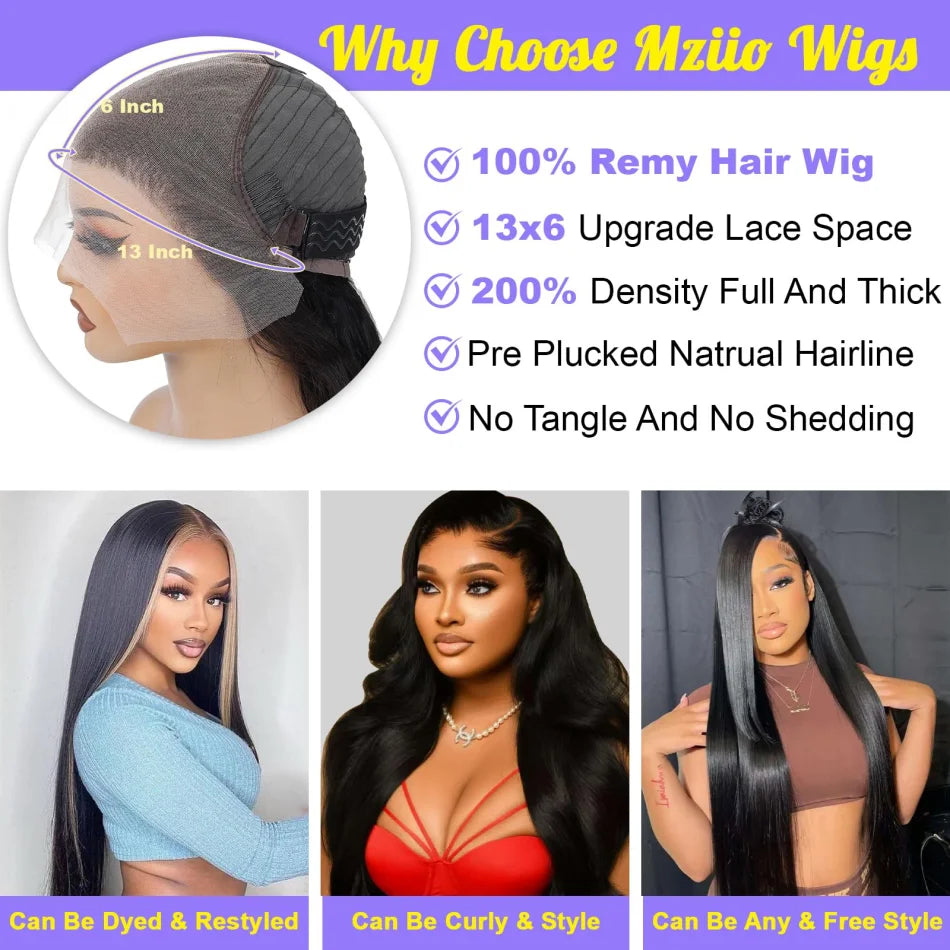 Straight Human Hair Wig Glueless 13X6 Hd Lace Frontal Wigs 40 Inch Lace Front Wigs Brazilian 250 Density Natural Color For Women