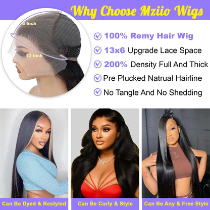 Straight Human Hair Wig Glueless 13X6 Hd Lace Frontal Wigs 40 Inch Lace Front Wigs Brazilian 250 Density Natural Color For Women
