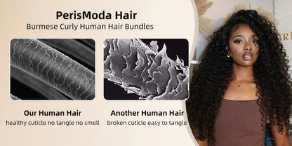 PerisModa Burmese Curly Bundles 100% Human Hair Bundles Virgin Weave Human Hair Extensions Curly Ends 1/3/4 Pcs Natural Color