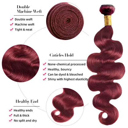 99j Burgundy Body Wave Bundles Human Hair Colored Wine Red 3 4 Bundles Unprocessed Raw Real Human Hair Extensions Bundles Deals