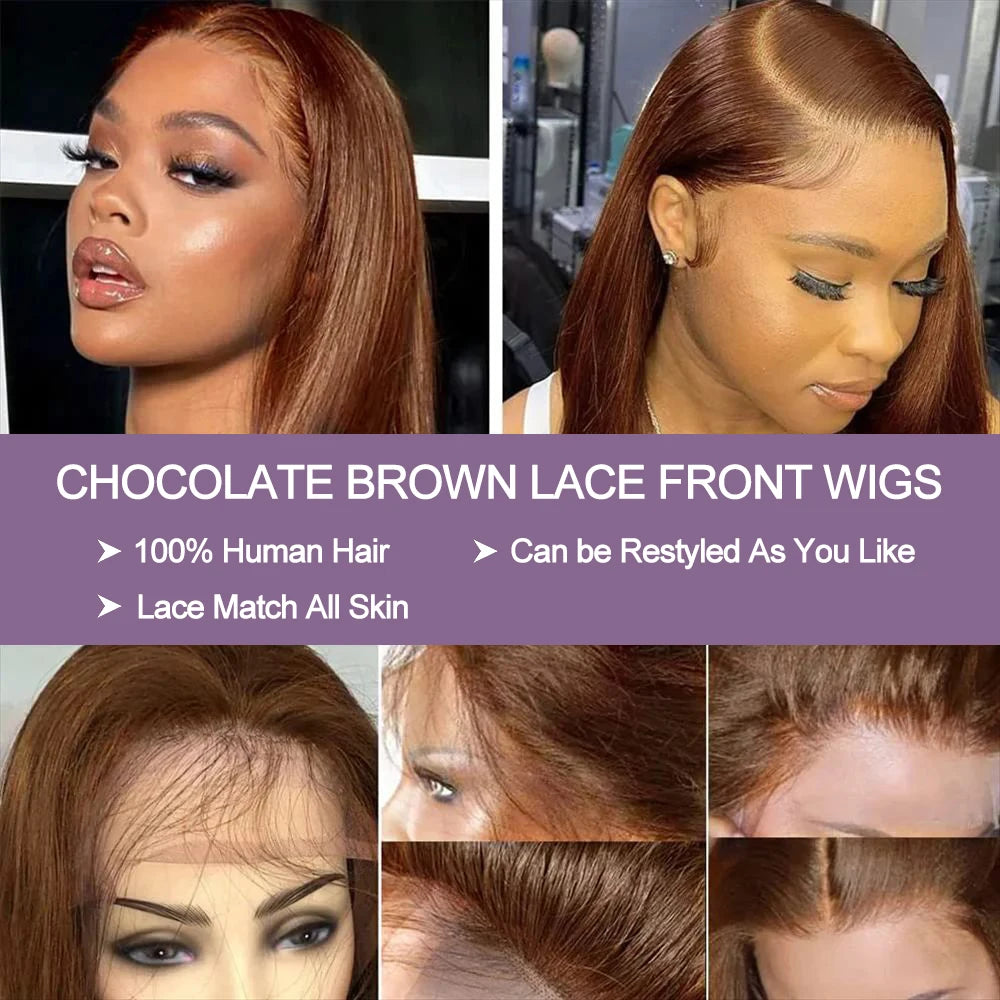 Short Human Hair Wigs Bob Wig Human Hair 100% Chocolate Brown 13X6 Hd Lace 13X4 Brown Wigs Wear And Go Glueless Human Hair Wig