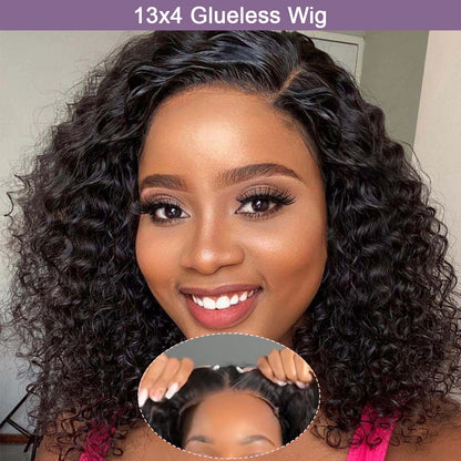 Curly Short Bob Wig Human Hair Deep Wave Glueless Wear And Go 13X6 Hd Lace Front Water Curls Human Hair Lace Frontal Vietnamese