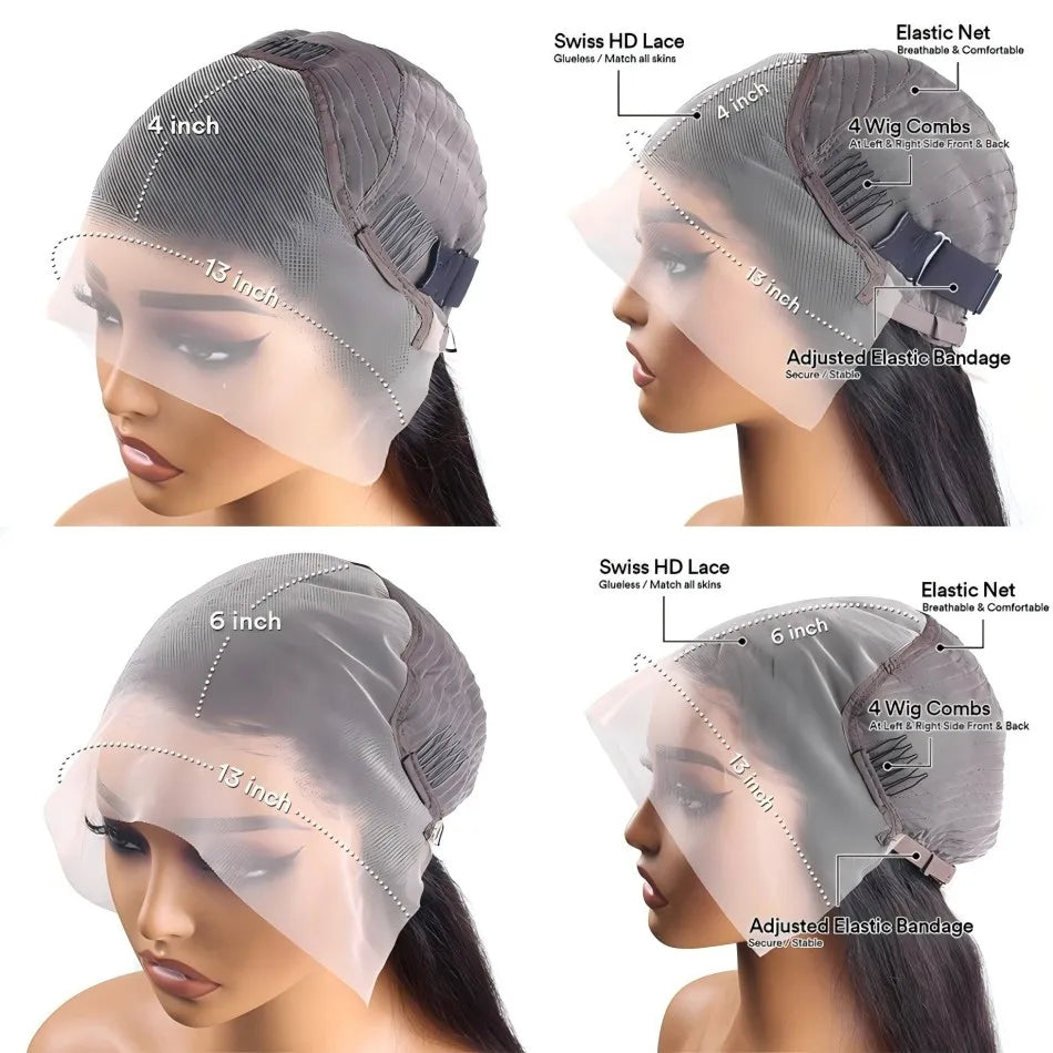 Straight Human Hair Wig Glueless 13X6 Hd Lace Frontal Wigs 40 Inch Lace Front Wigs Brazilian 250 Density Natural Color For Women