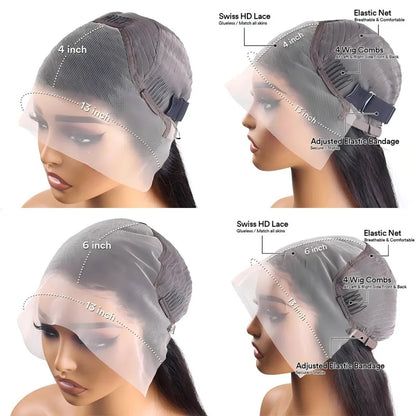 Straight Human Hair Wig Glueless 13X6 Hd Lace Frontal Wigs 40 Inch Lace Front Wigs Brazilian 250 Density Natural Color For Women