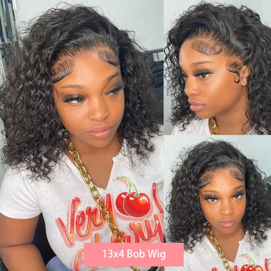 10-14 Inch Short Curly Bob Wig 13x4 HD Transparent Lace Frontal Wig 100% Human Hair 200 Density Deep Wig Pre Plucked For Women