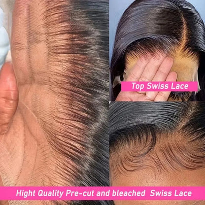 Straight Human Hair Wig Glueless 13X6 Hd Lace Frontal Wigs 40 Inch Lace Front Wigs Brazilian 250 Density Natural Color For Women